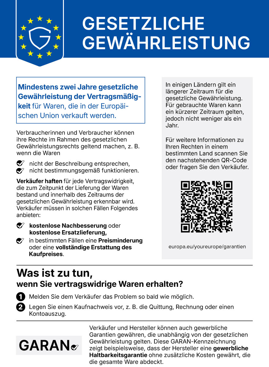 Hinweis zur gesetzlichen Gewährleistung