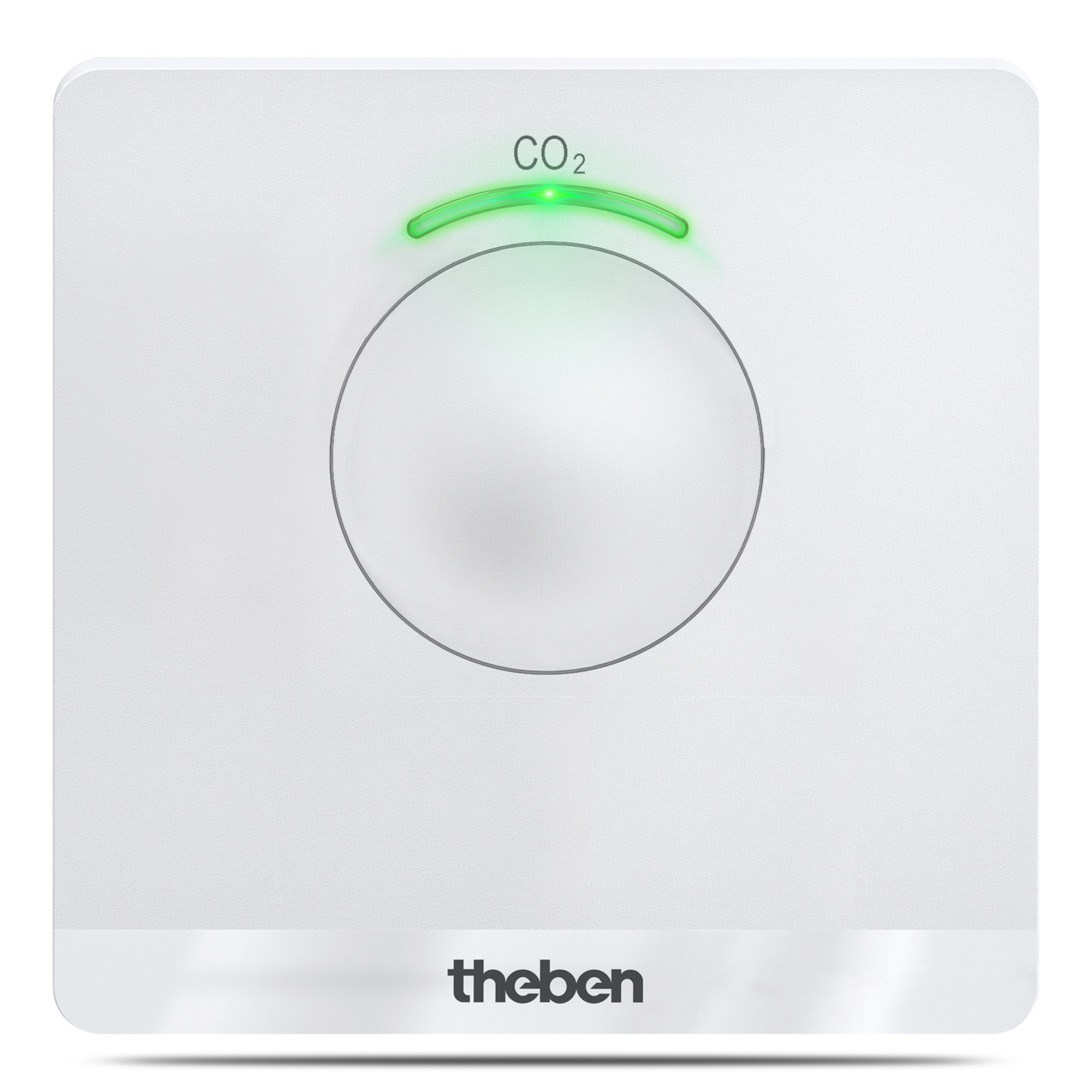 CO₂-Sensor AMUN 716 von Theben mit grüner LED-Anzeige bei optimaler Luftqualität