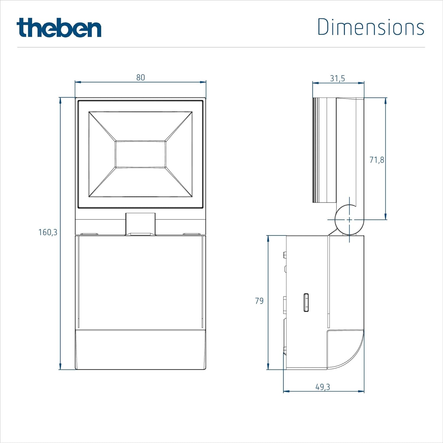 LED-Strahler theLeda S10L BK Abmessungen